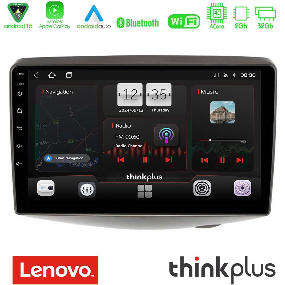 Lenovo Thinkplus Series 4Core Android15 2+32GB  Toyota Yaris 1999 - 2006 Navigation Multimedia Tablet 9" Με Carplay & Android Auto
