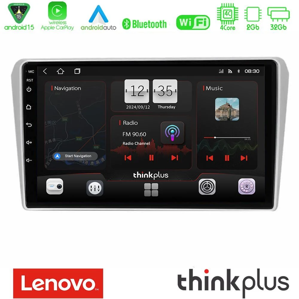 Lenovo Thinkplus Series 4Core Android15 2+32GB  Toyota Avensis T25 02/2003–2008 Navigation Multimedia Tablet 9" Με Carplay & Android Auto