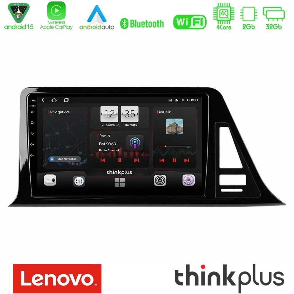 Lenovo Thinkplus Series 4Core Android15 2+32GB Toyota CH-R Navigation Multimedia Tablet 9" Με Carplay & Android Auto