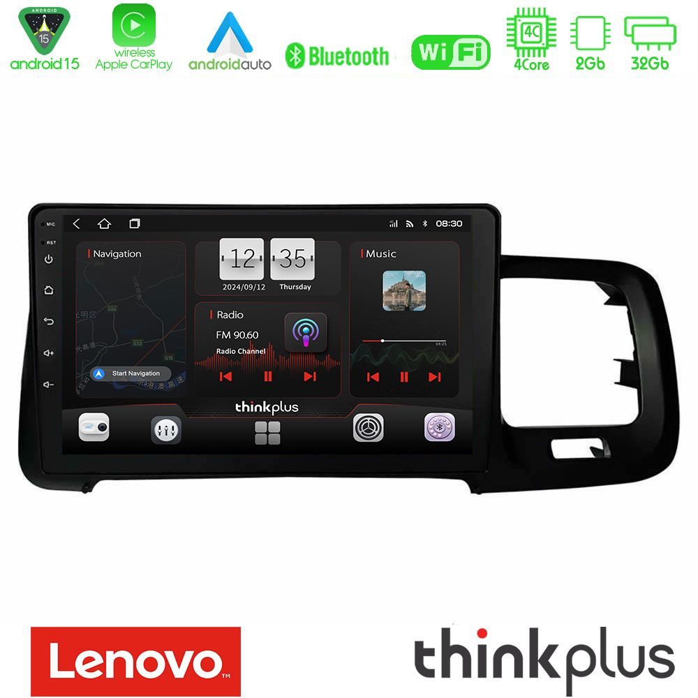 Lenovo Thinkplus Series 4Core Android15 2+32GB  Volvo S60 2010-2018 Navigation Multimedia Tablet 9" Με Carplay & Android Auto