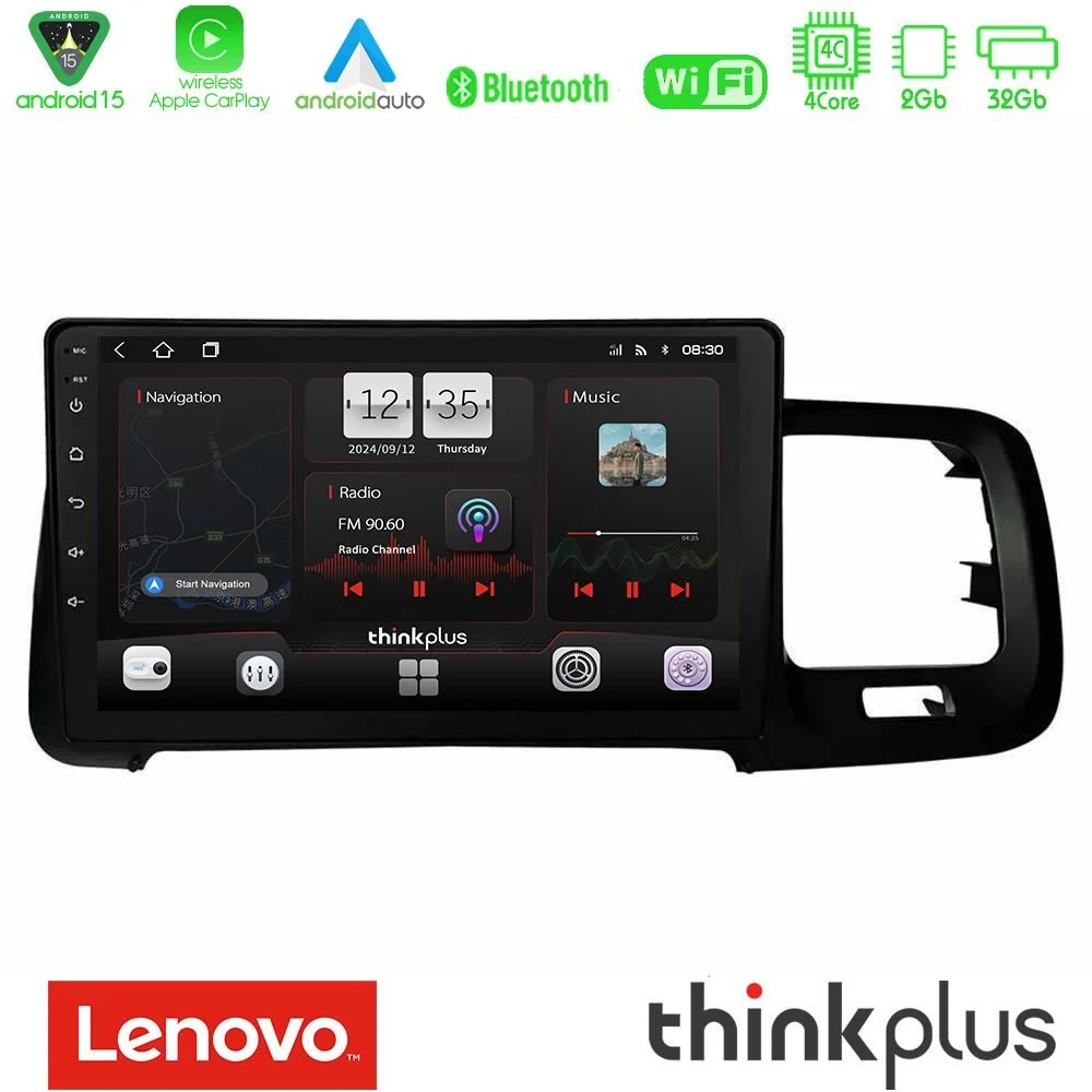 Lenovo Thinkplus Series 4Core Android15 2+32GB  Volvo S60 2010-2018 Navigation Multimedia Tablet 9" Με Carplay & Android Auto