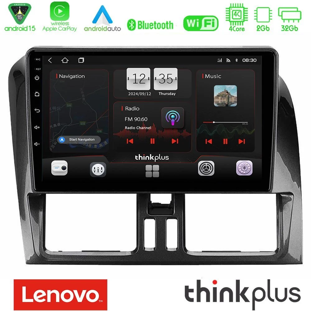 Lenovo Thinkplus Series 4Core Android15 2+32GB Volvo XC60 2009-2012 Navigation Multimedia Tablet 9" Με Carplay & Android Auto