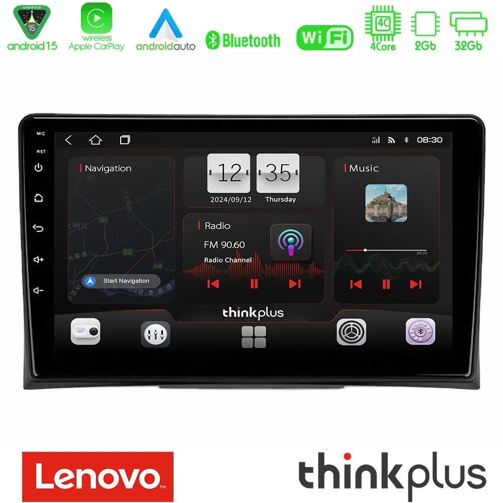 Lenovo Thinkplus Series 4Core Android15 2+32GB VW Transporter 2003-2015 Navigation Multimedia Tablet 9" Με Carplay & Android Auto