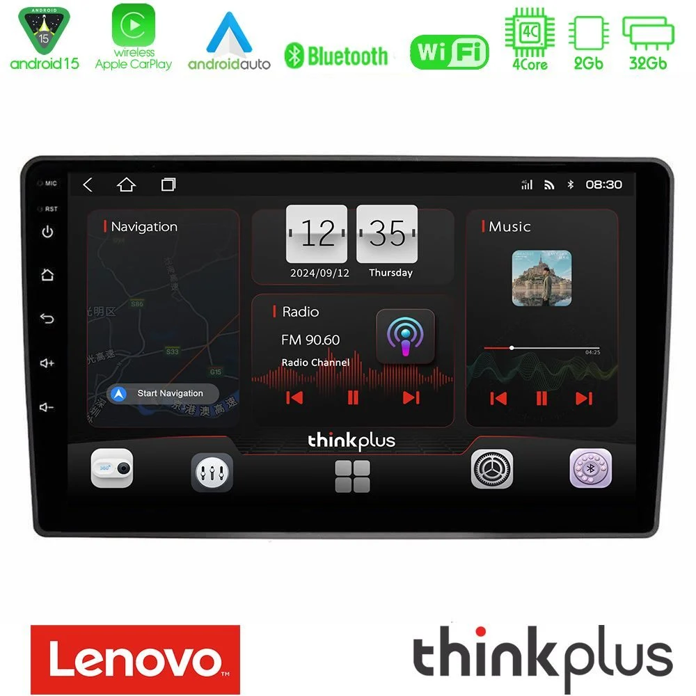 Lenovo Thinkplus Series 4Core Android15 2+32GB  VW Passat Navigation Multimedia Tablet 9" Με Carplay & Android Auto