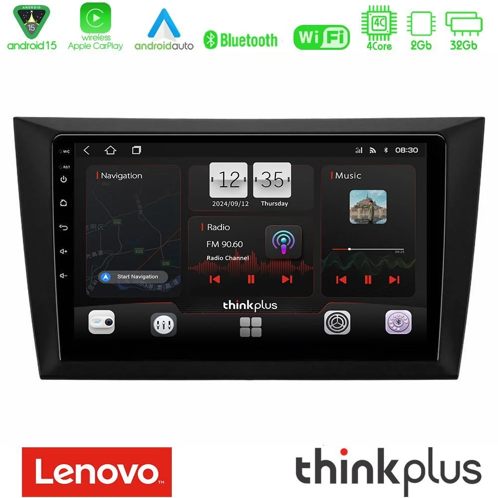 Lenovo Thinkplus Series 4Core Android15 2+32GB  Vw Golf 6 Navigation Multimedia Tablet 9" Με Carplay & Android Auto
