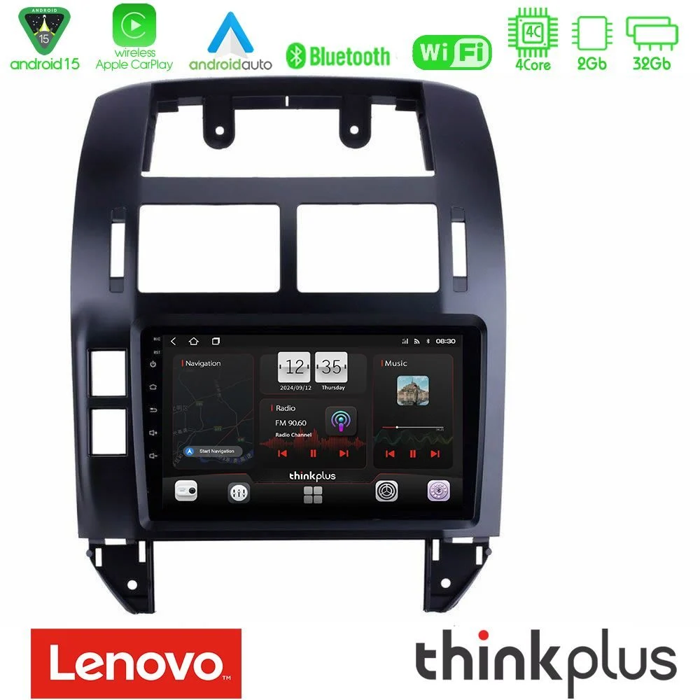Lenovo Thinkplus Series 4Core Android15 2+32GB VW Polo 2002-2009 Navigation Multimedia Tablet 9" Με Carplay & Android Auto