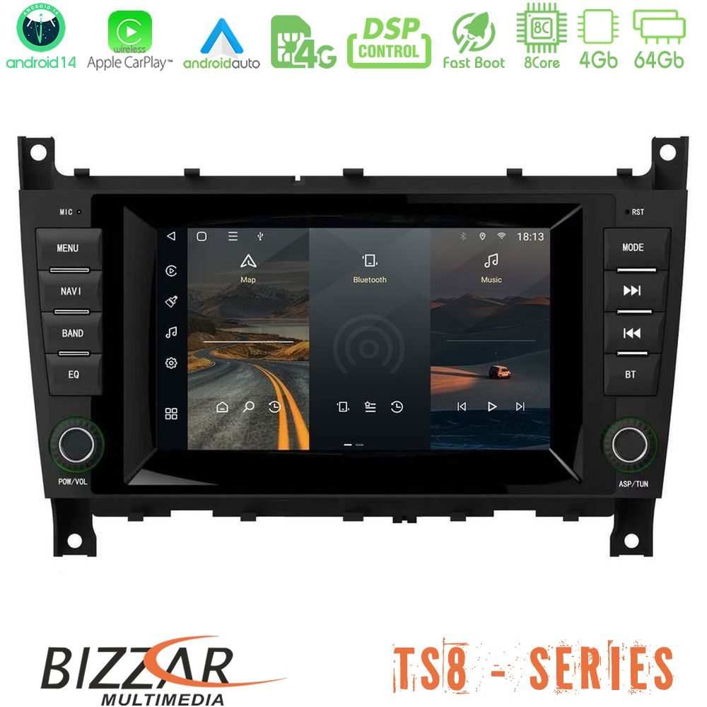 Bizzar Mercedes C/CLK Class (W203/W209) Facelift 8core Android14 4+64GB Navigation Multimedia Deckless 7" με Carplay/AndroidAuto (OEM Style)