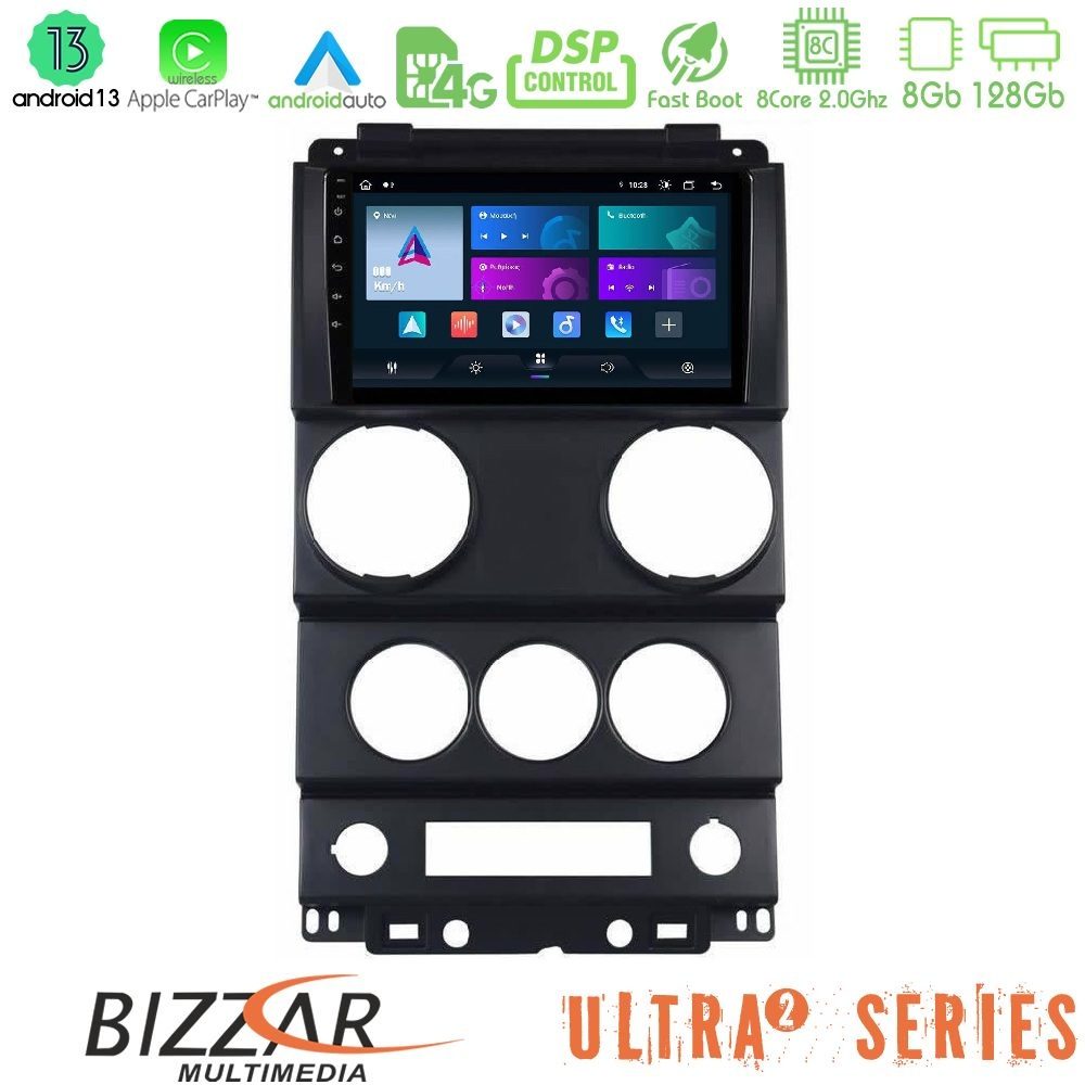 Bizzar Ultra Series Jeep Wrangler 2008-2010 8core Android13 8+128GB Navigation Multimedia Tablet 9"