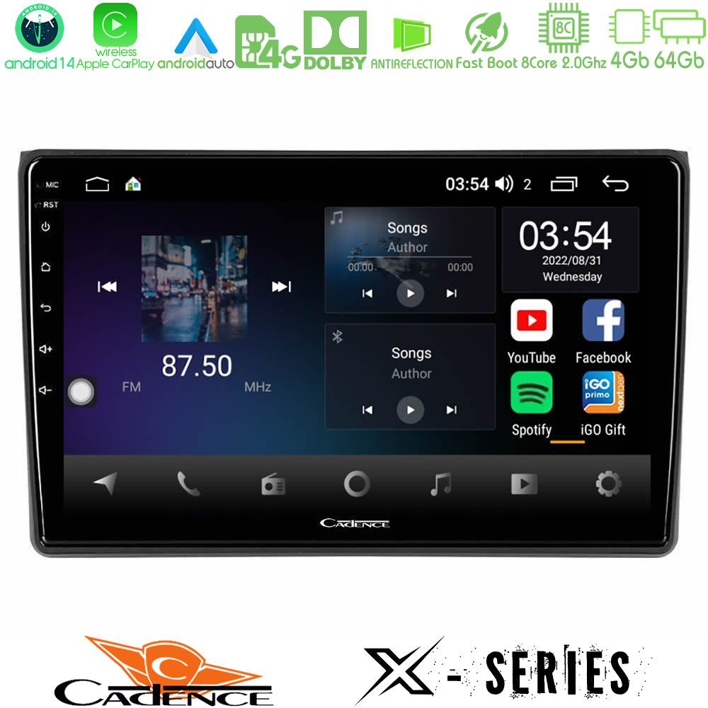 Cadence X Series Audi A4 B7 8core Android 14 4+64GB Navigation Multimedia Tablet 9"