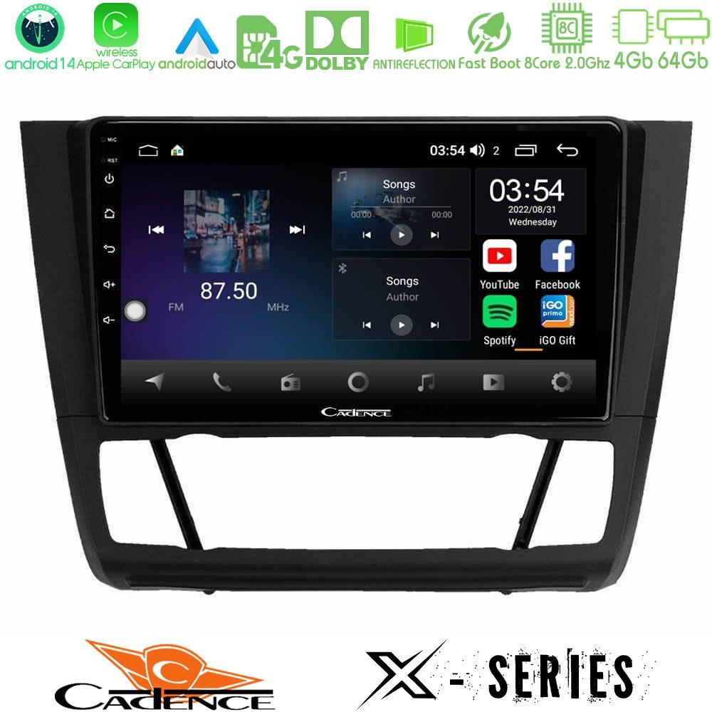 Cadence X Series BMW 1Series E81/E82/E87/E88 (AUTO A/C) 8core Android 14 4+64GB Navigation Multimedia Tablet 9"