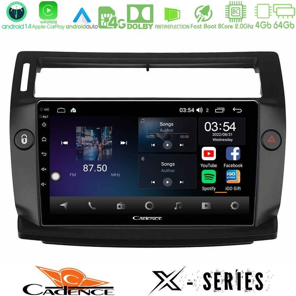 Cadence X Series Citroen C4 2004-2010 8core Android 14 4+64GB Navigation Multimedia Tablet 9" (μαύρο χρώμα)