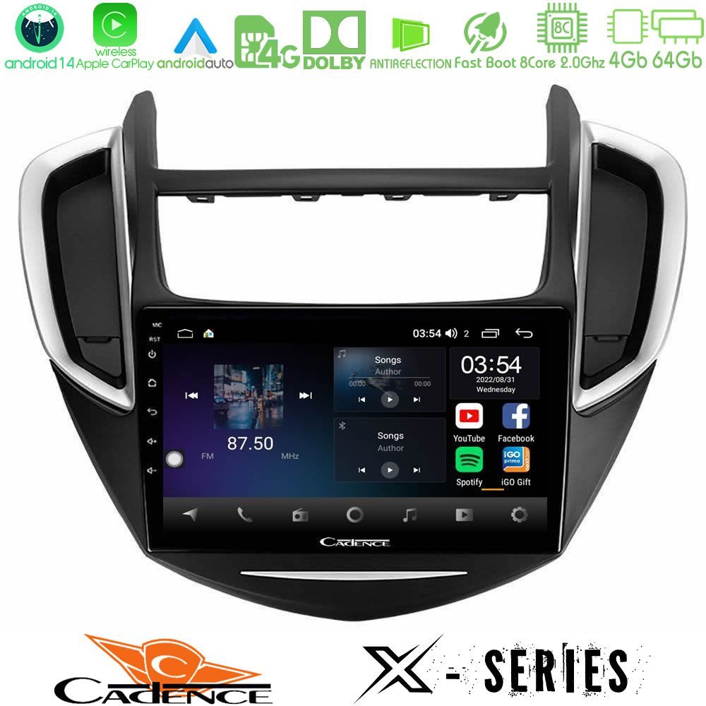 Cadence X Series Chevrolet Trax 2013-2020 8core Android 14 4+64GB Navigation Multimedia Tablet 9"