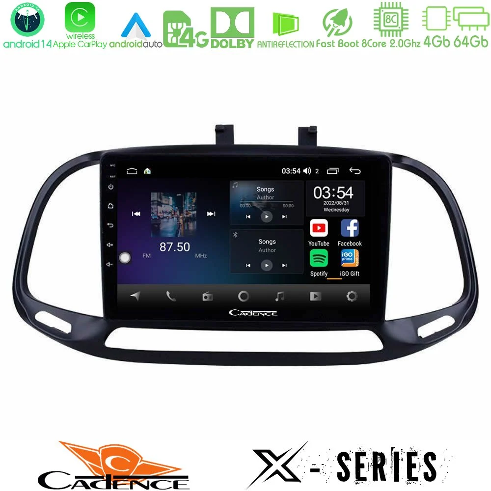 Cadence X Series Fiat Doblo 2015-2022 8core Android 14 4+64GB Navigation Multimedia Tablet 9"