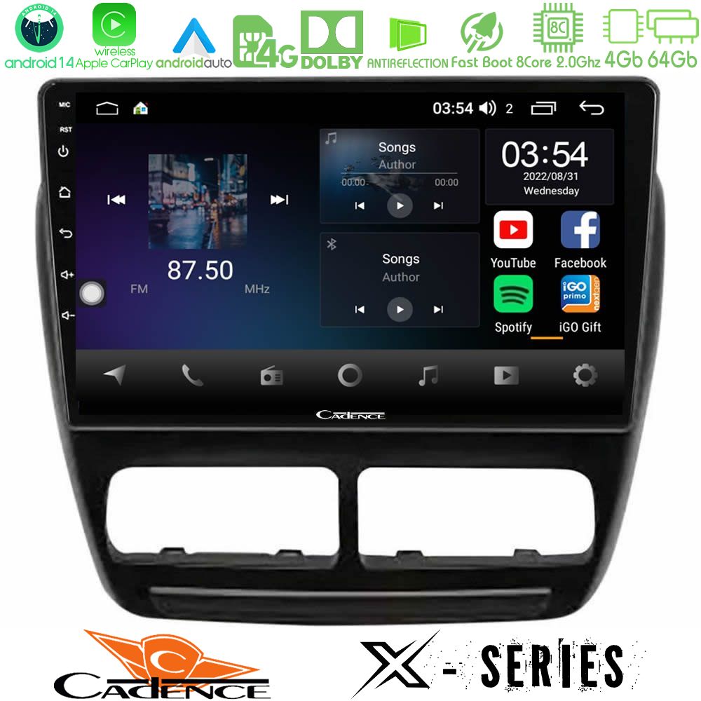 Cadence X Series Fiat Doblo / Opel Combo 2010-2014 8Core Android 14 4+64GB Navigation Multimedia Tablet 9"