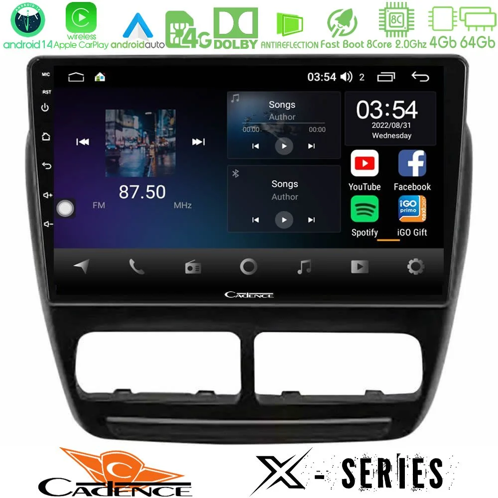 Cadence X Series Fiat Doblo / Opel Combo 2010-2014 8Core Android 14 4+64GB Navigation Multimedia Tablet 9"