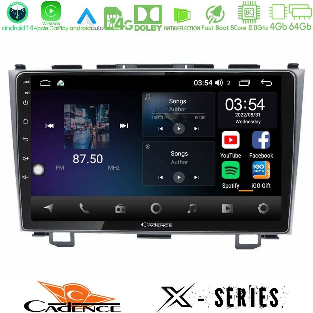 Cadence X Series Honda CRV 8core Android 14 4+64GB Navigation Multimedia Tablet 9"