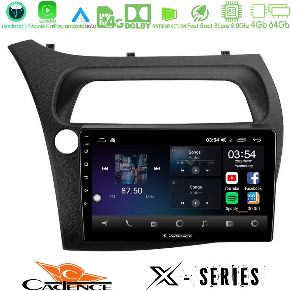 Cadence X Series Honda CiviC Hatchback 2006-2011 8core Android 14 4+64GB Navigation Multimedia Tablet 9"