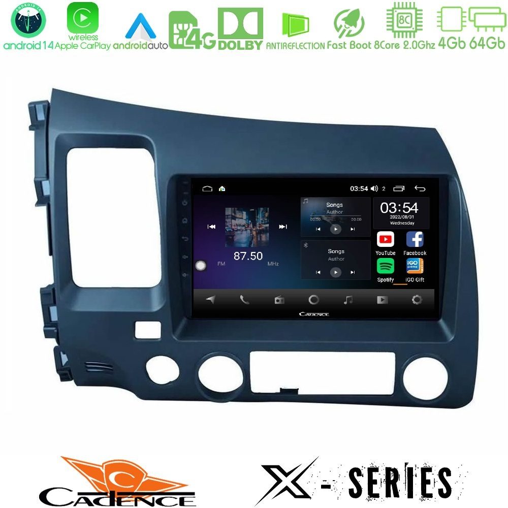 Cadence X Series Honda Civic 2006-2011 8core Android 14 4+64GB Navigation Multimedia Tablet 9"