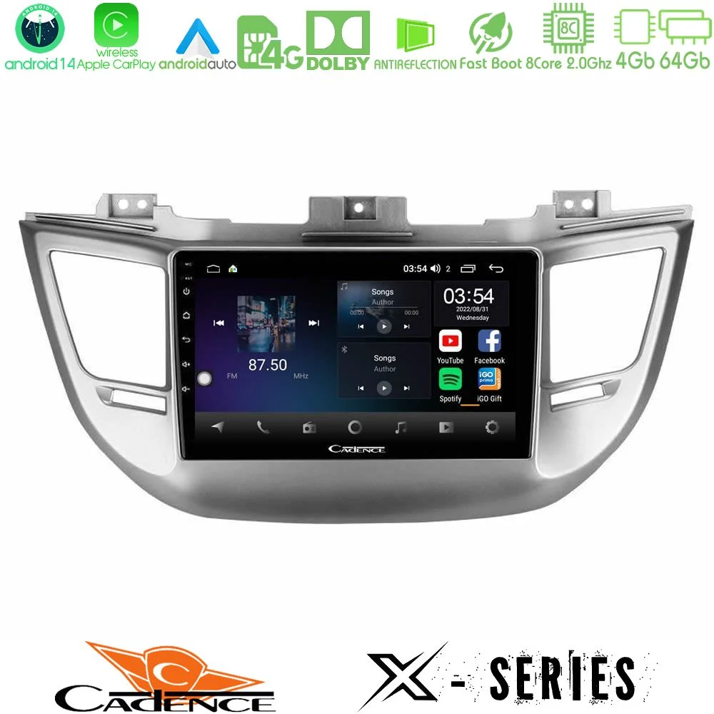 Cadence X Series Hyundai Tucson 2015-2018 8Core Android 14 4+64GB Navigation Multimedia Tablet 9"