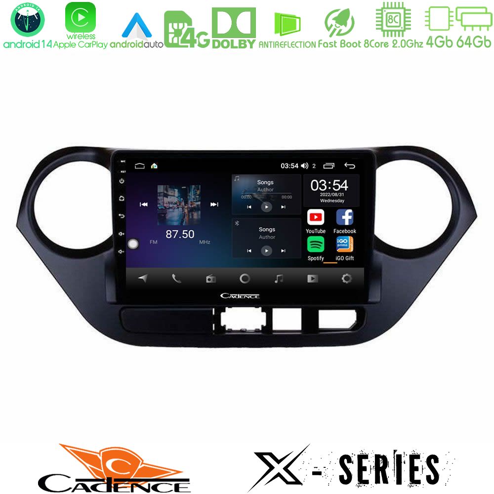 Cadence X Series Hyundai i10 2014-2020 8core Android 14 4+64GB Navigation Multimedia Tablet 9"