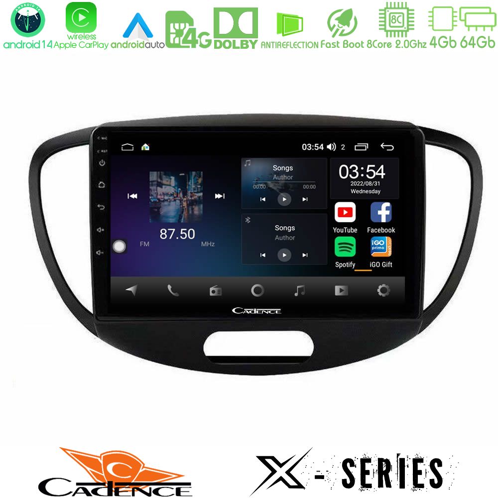 Cadence X Series Hyundai i10 2008-2014 8core Android 14 4+64GB Navigation Multimedia Tablet 9"