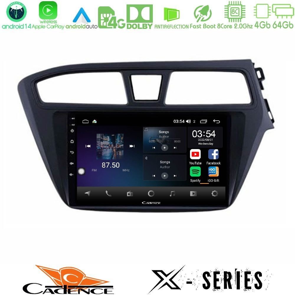 Cadence X Series Hyundai i20 2014-2018 RHD 8core Android 14 4+64GB Navigation Multimedia Tablet 9"