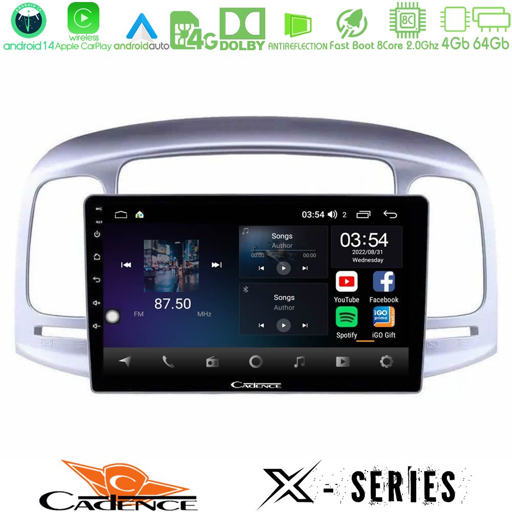 Cadence X Series Hyundai Accent 2006-2011 8core Android 14 4+64GB Navigation Multimedia Tablet 9"