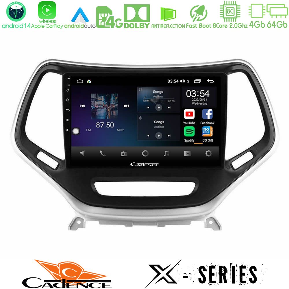 Cadence X Series Jeep Cherokee 2014-2019 8core Android 14 4+64GB Navigation Multimedia Tablet 9" (Ασημί Χρώμα)