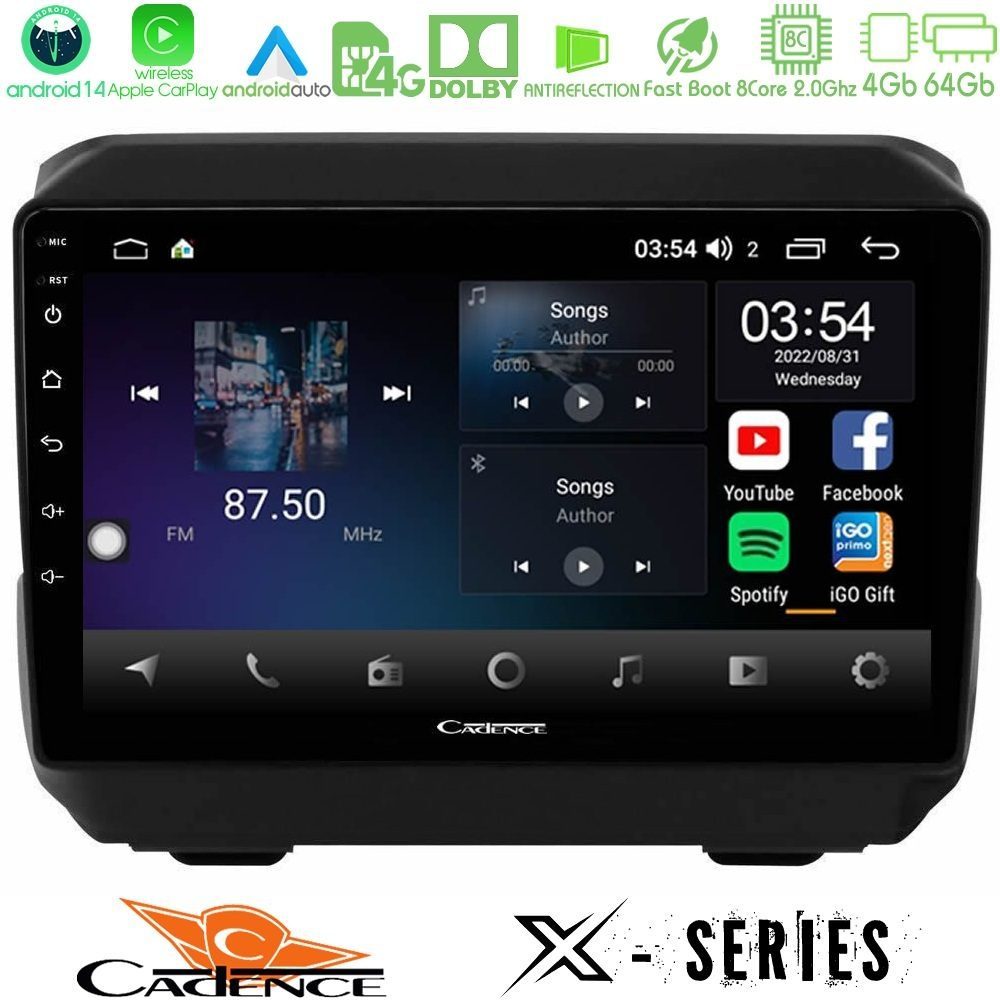 Cadence X Series Jeep Wrangler 2018-> 8core Android 14 4+64GB Navigation Multimedia Tablet 9"
