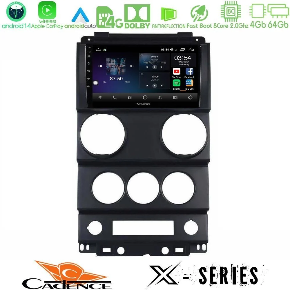Cadence X Series Jeep Wrangler 2008-2010 8core Android 14 4+64GB Navigation Multimedia Tablet 9"