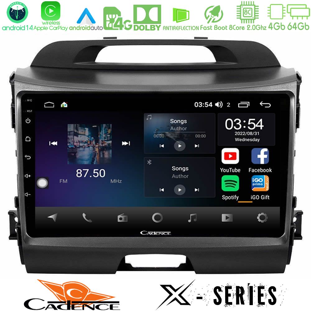 Cadence X Series Kia Sportage 8core Android 14 4+64GB Navigation Multimedia Tablet 9"