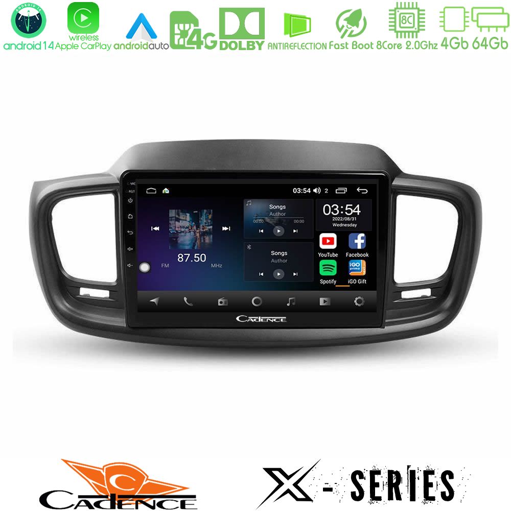 Cadence X Series Kia Sorento 2018-2021 8Core Android 14 4+64GB Navigation Multimedia Tablet 9"