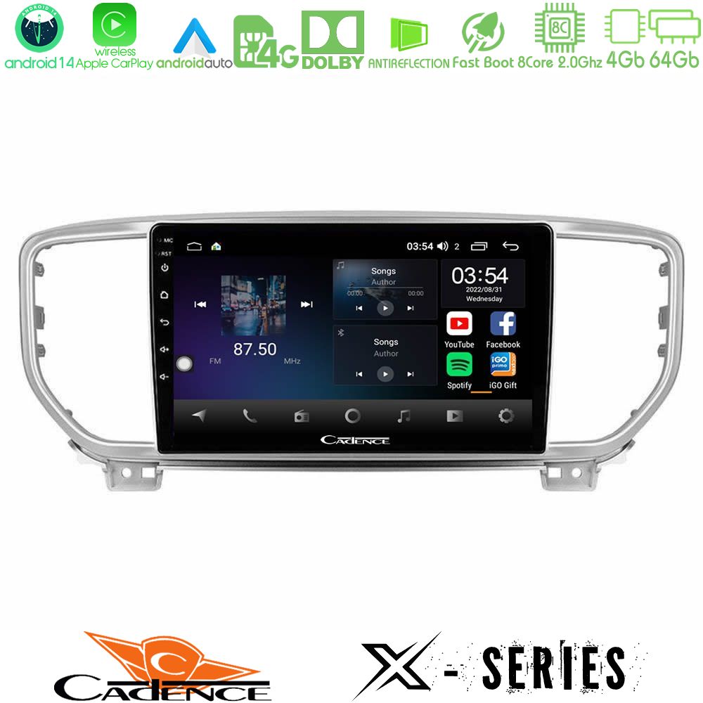 Cadence X Series Kia Sportage 2018-2021 8Core Android 14 4+64GB Navigation Multimedia Tablet 9"