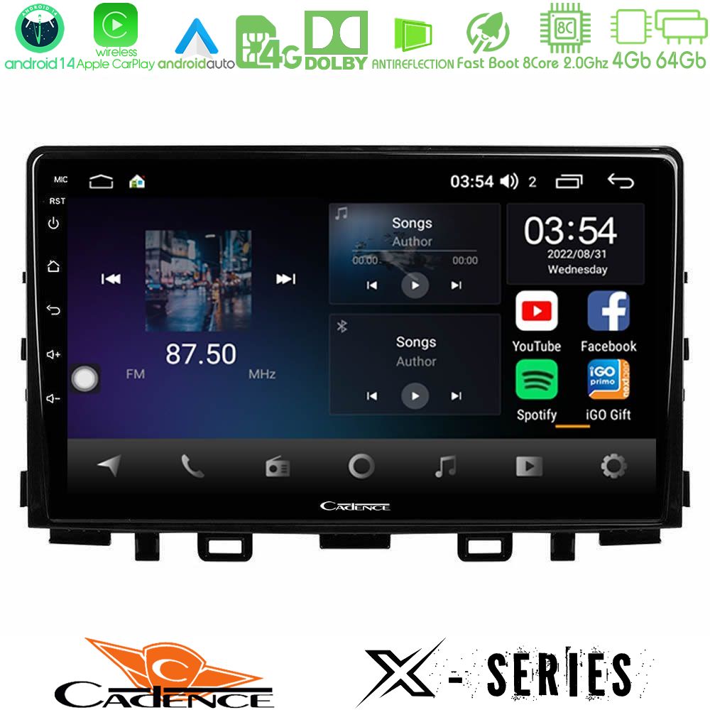 Cadence X Series Kia Stonic 8core Android 14 4+64GB Navigation Multimedia Tablet 9"