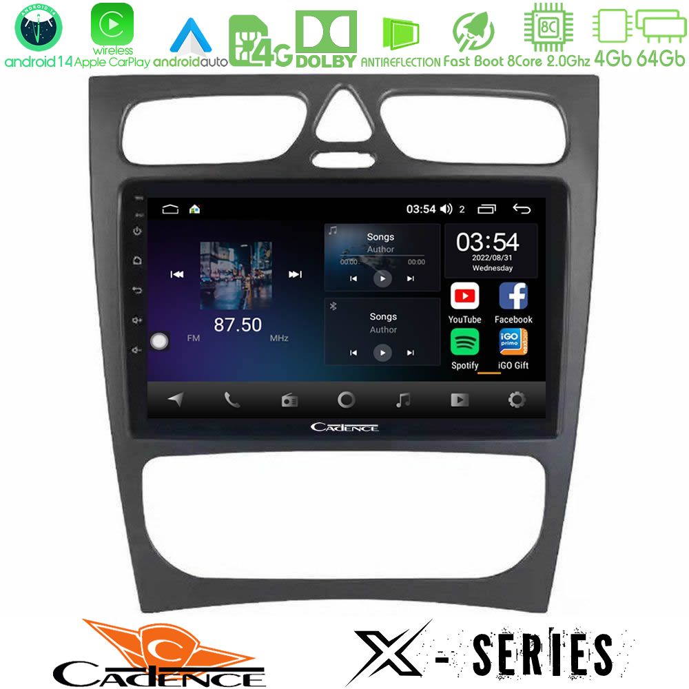 Cadence X Series Mercedes C Class (W203) 8core Android 14 4+64GB Navigation Multimedia Tablet 9"