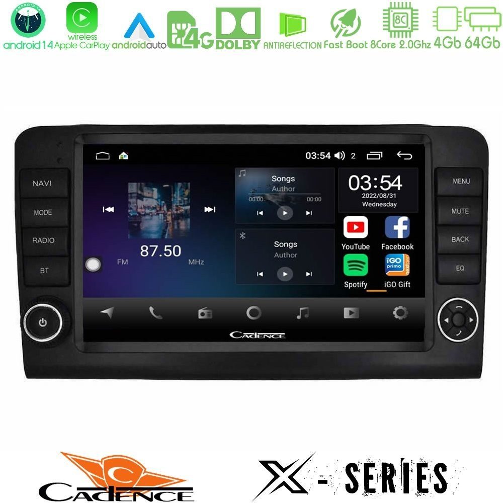Cadence X Series Mercedes ML/GL Class W164 2006-2011 8core Android 14 4+64GB Navigation Multimedia Tablet 9" (OEM Look)