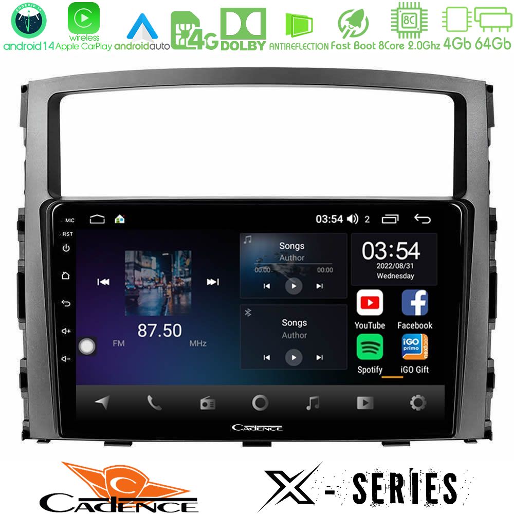Cadence X Series Mitsubishi Pajero 2008-2009 8core Android 14 4+64GB Navigation Multimedia Tablet 9"