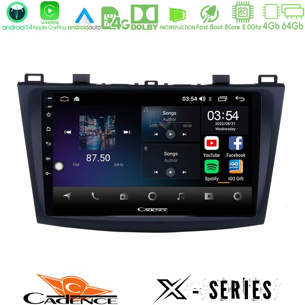 Cadence X Series Mazda 3 2009-2014 8core Android 14 4+64GB Navigation Multimedia Tablet 9"