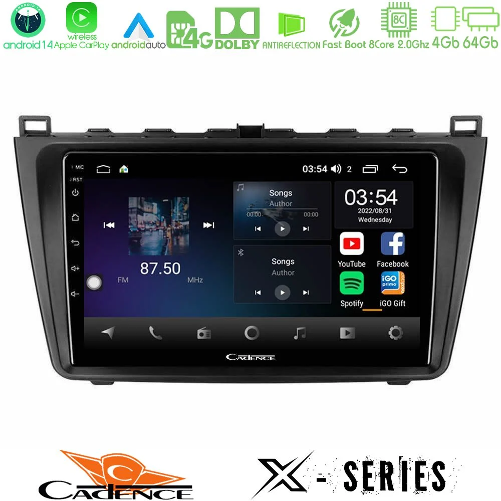 Cadence X Series Mazda 6 2008-2012 8core Android 14 4+64GB Navigation Multimedia Tablet 9"