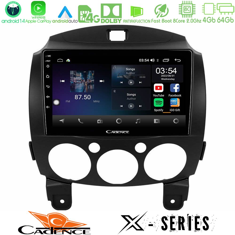 Cadence X Series Mazda 2 2008-2014 8core Android 14 4+64GB Navigation Multimedia Tablet 9"