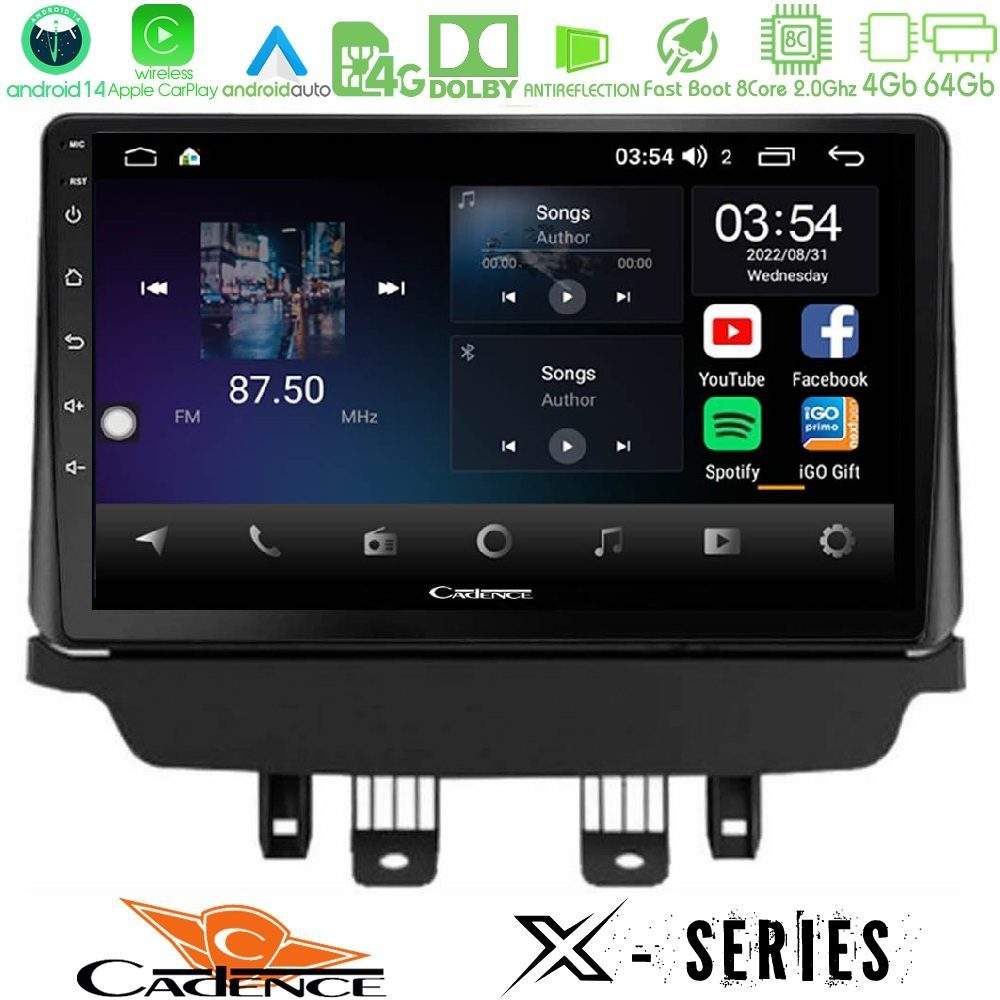Cadence X Series Mazda 2 2014-2021 8core Android 14 4+64GB Navigation Multimedia Tablet 9"