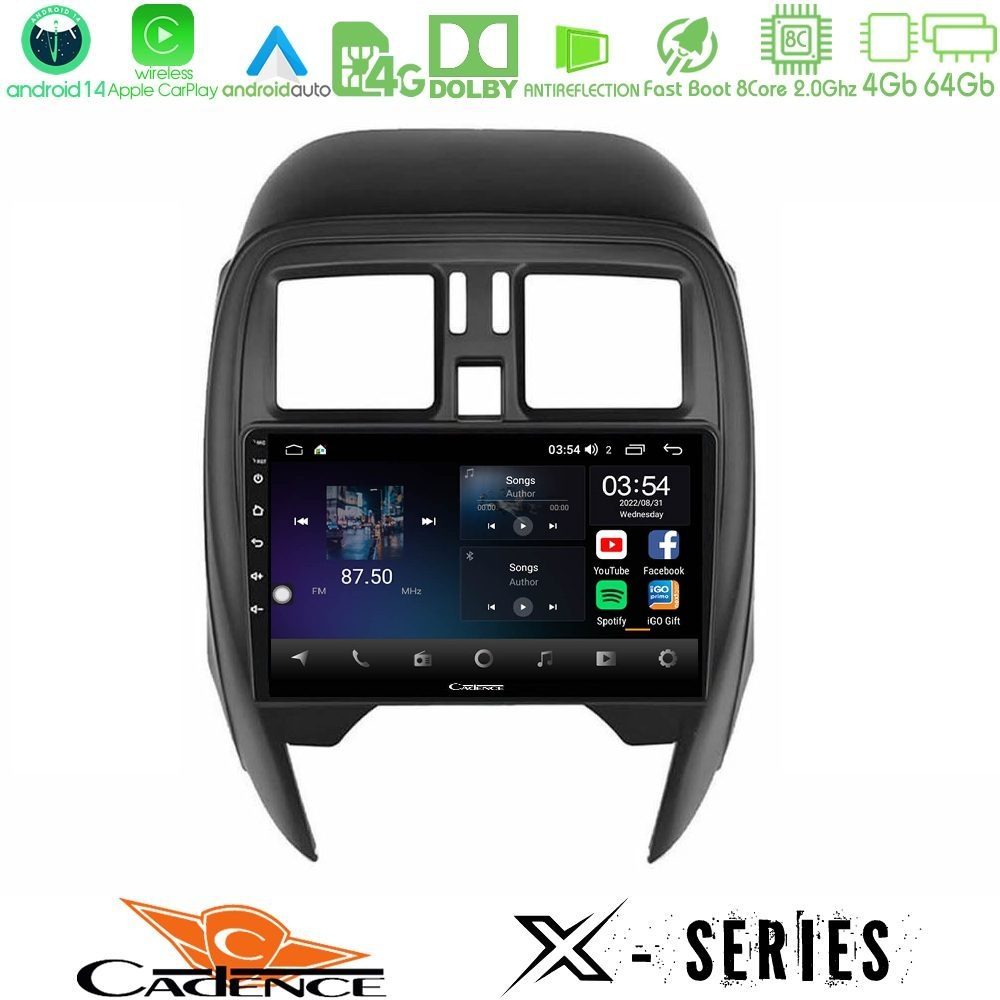 Cadence X Series Nissan Micra 2013-2016 8core Android 14 4+64GB Navigation Multimedia Tablet 9"