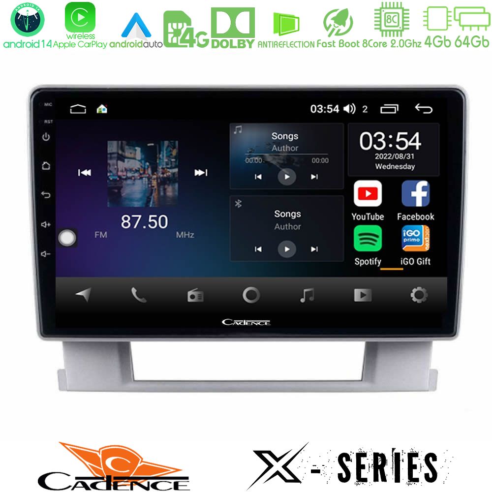 Cadence X Series Opel Astra J 2010-2014 8core Android 14 4+64GB Navigation Multimedia Tablet 9"