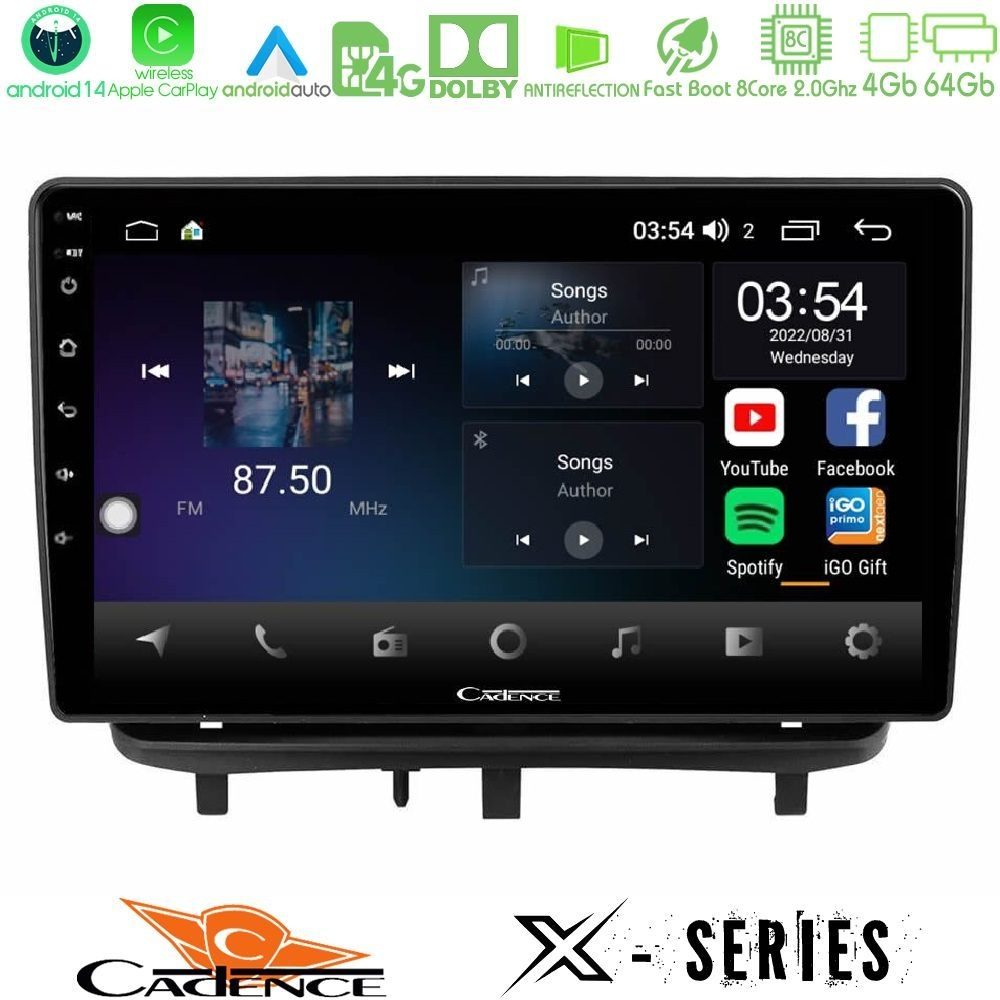 Cadence X Series Opel Corsa D 2006-2014 8core Android 14 4+64GB Navigation Multimedia Tablet 9" (Top Mount)