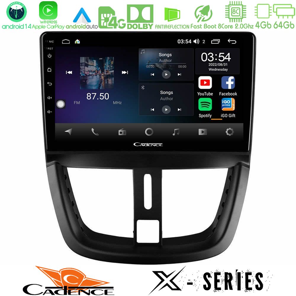 Cadence X Series Peugeot 207 8core Android 14 4+64GB Navigation Multimedia Tablet 9"