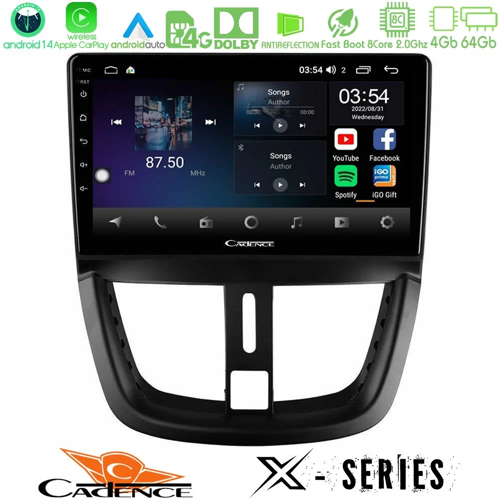 Cadence X Series Peugeot 207 8core Android 14 4+64GB Navigation Multimedia Tablet 9"