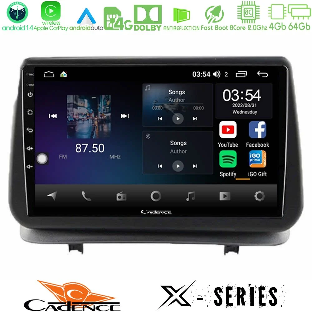 Cadence X Series Renault Clio 2005-2012 8core Android 14 4+64GB Navigation Multimedia Tablet 9"