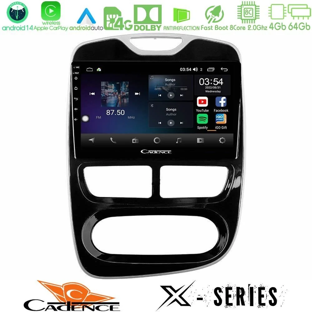 Cadence X Series Renault Clio 2012-2016 8Core Android 14 4+64GB Navigation Multimedia Tablet 9"