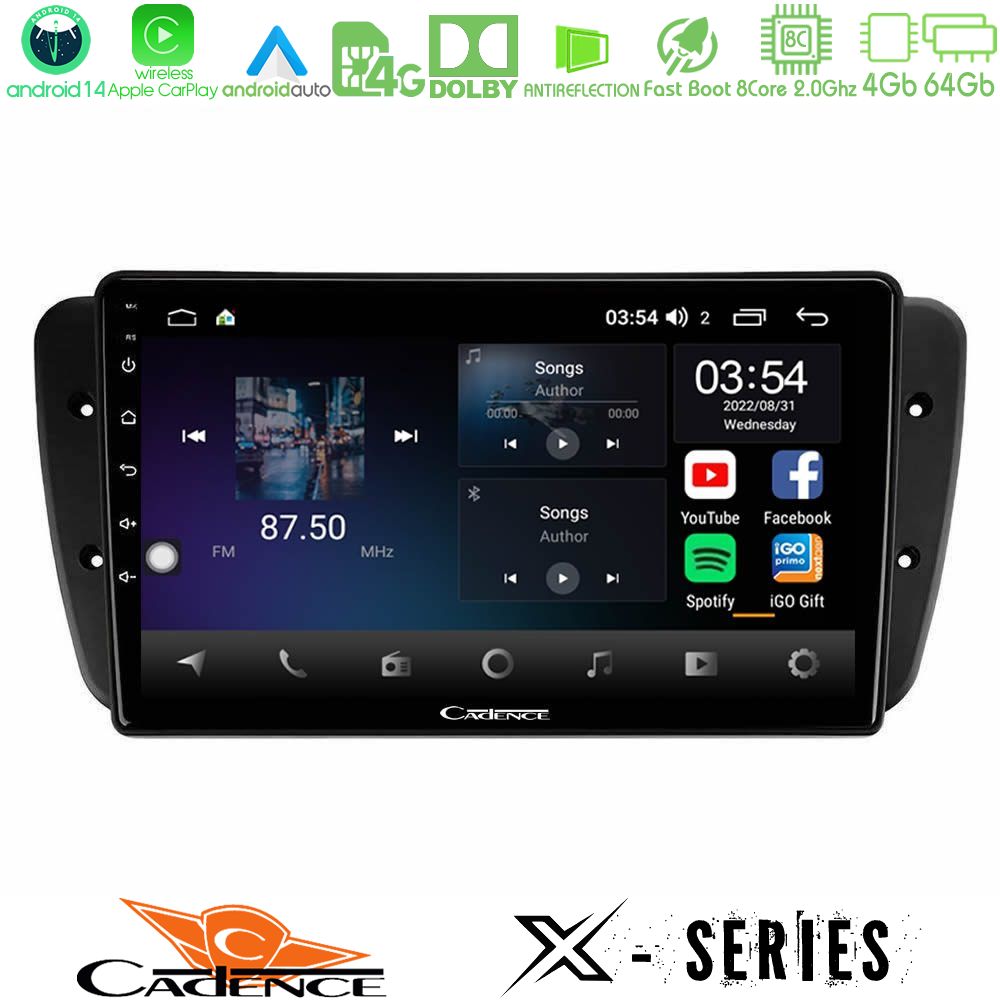Cadence X Series Seat Ibiza 2008-2012 8Core Android 14 4+64GB Navigation Multimedia Tablet 9"
