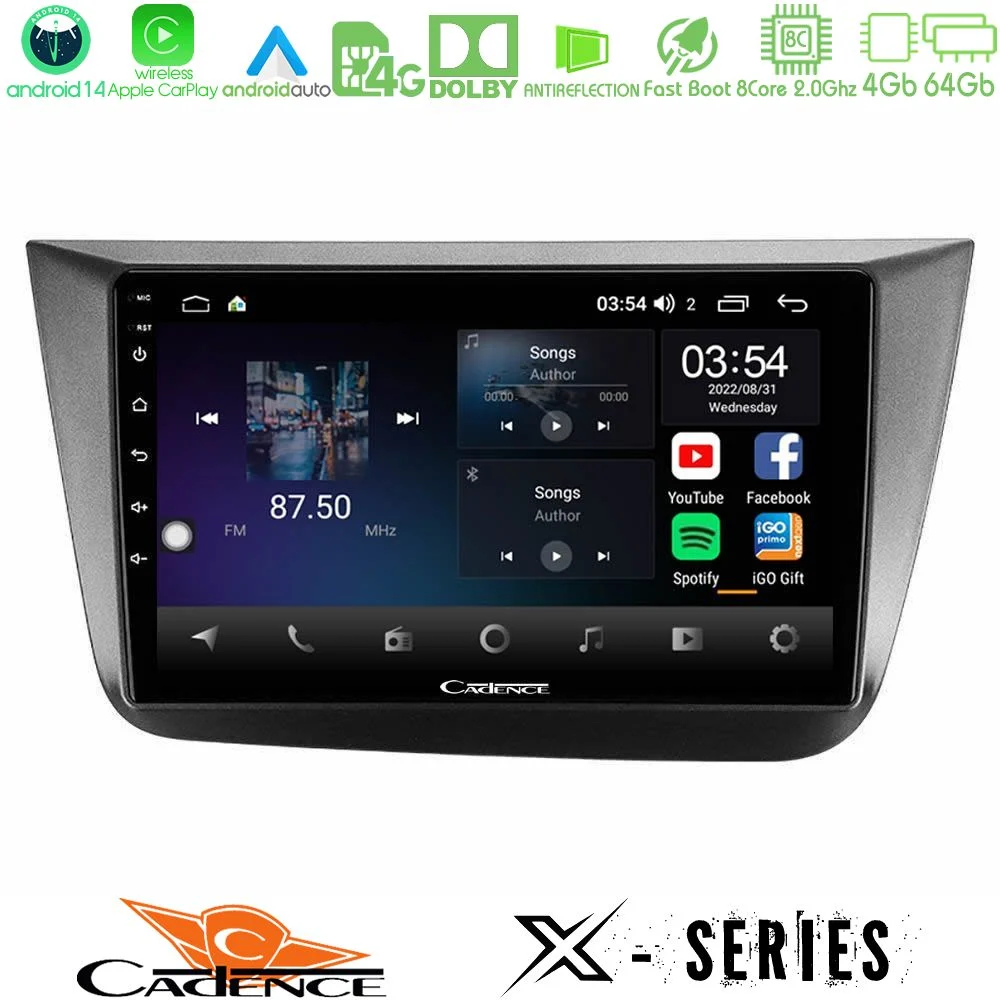 Cadence X Series Seat Altea 2004-2015 8core Android 14 4+64GB Navigation Multimedia Tablet 9"
